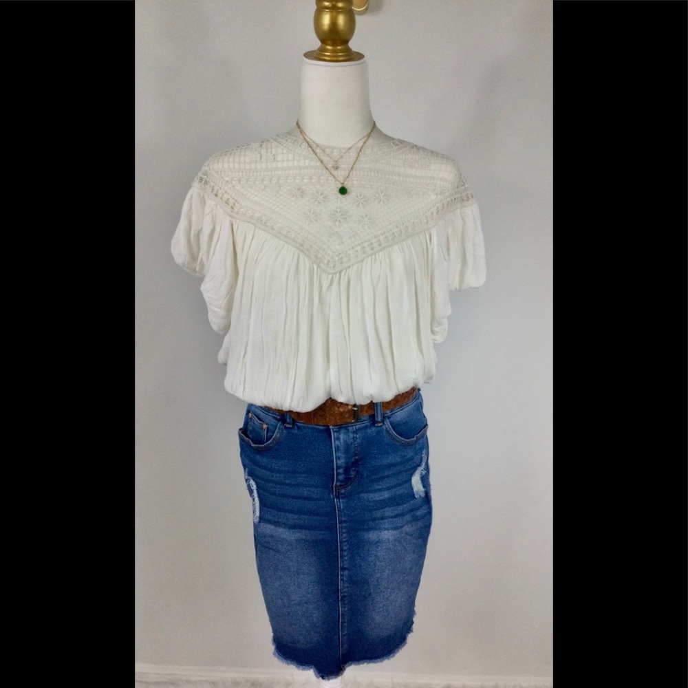 Free People Gauze Crochet Top With Elastic Bottom